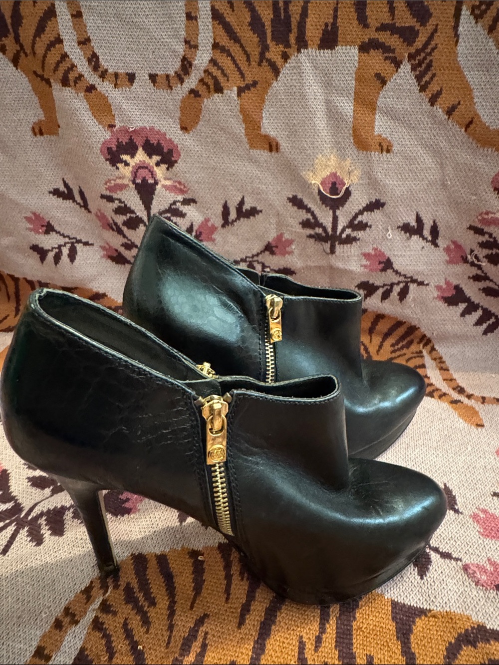 Michael Kors High-Heel Ankle Booties with Gold Zipper - Picture 5 of 12